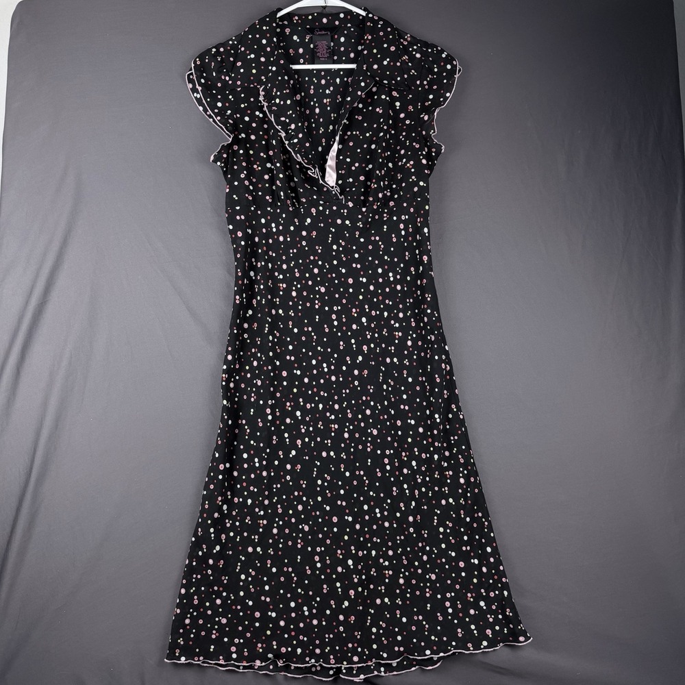 Speechless 11 A-Line Dress Black Polka Dot Ruffle Flutter Sleeve Collared - Picture 2 of 13